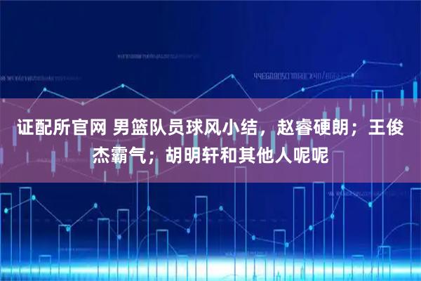 证配所官网 男篮队员球风小结，赵睿硬朗；王俊杰霸气；胡明轩和其他人呢呢